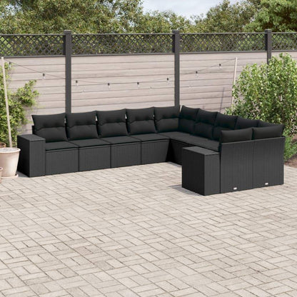 Set Divani da Giardino 10pz con Cuscini in Polyrattan Nero - homemem39