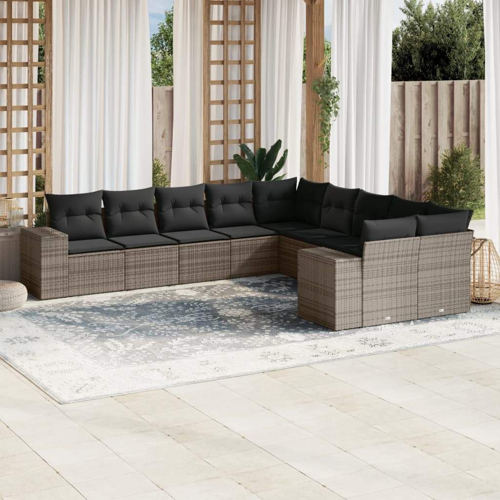 Set Divano da Giardino 10 pz con Cuscini Grigio in Polyrattan - homemem39
