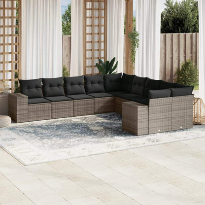 Set Divano da Giardino 10 pz con Cuscini Grigio in Polyrattan - homemem39