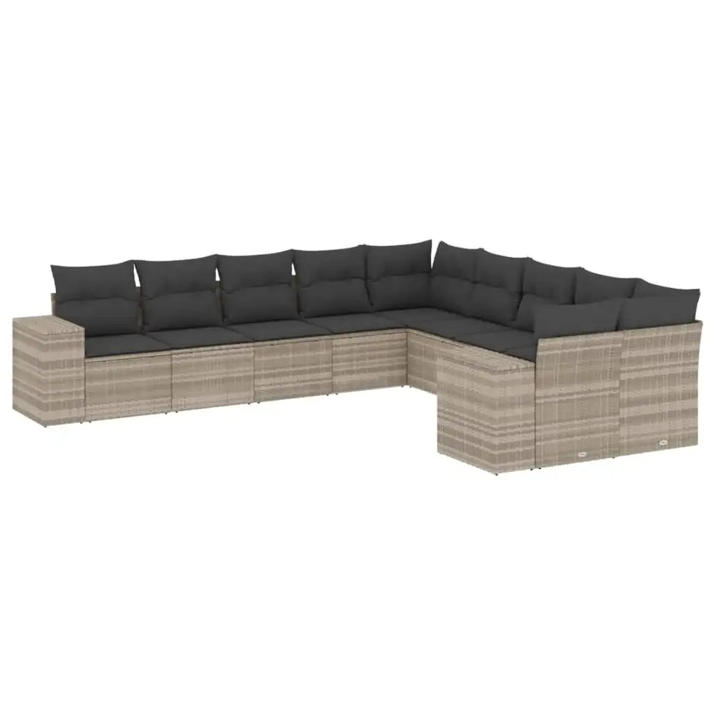 Set Divano Giardino 10 pz con Cuscini Grigio Chiaro Polyrattan - homemem39