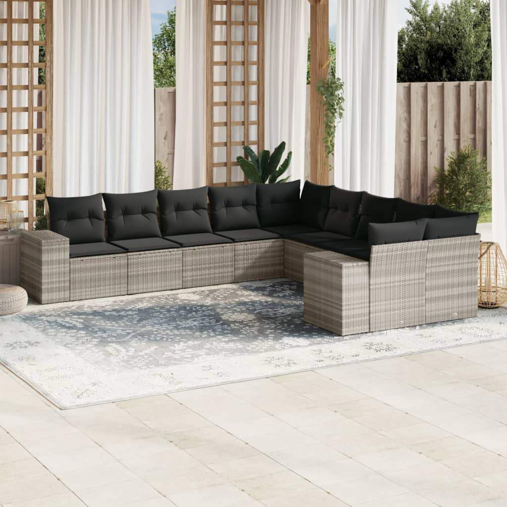 Set Divano Giardino 10 pz con Cuscini Grigio Chiaro Polyrattan - homemem39