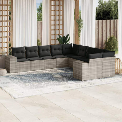 Set Divano Giardino 10 pz con Cuscini Grigio Chiaro Polyrattan - homemem39