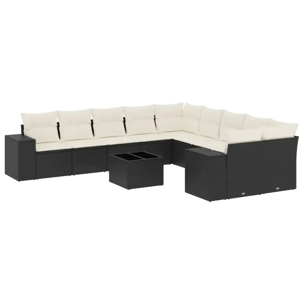 Set Divani da Giardino 11 pz con Cuscini in Polyrattan Nero - homemem39