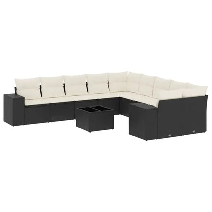 Set Divani da Giardino 11 pz con Cuscini in Polyrattan Nero - homemem39