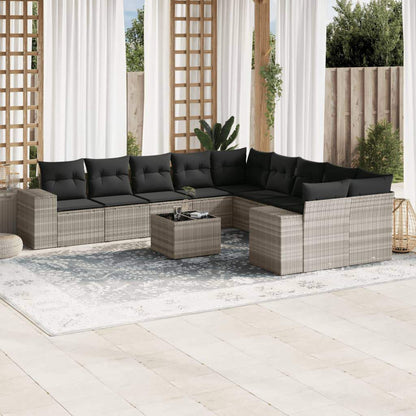 Set Divani da Giardino 11 pz con Cuscini in Polyrattan Grigio - homemem39