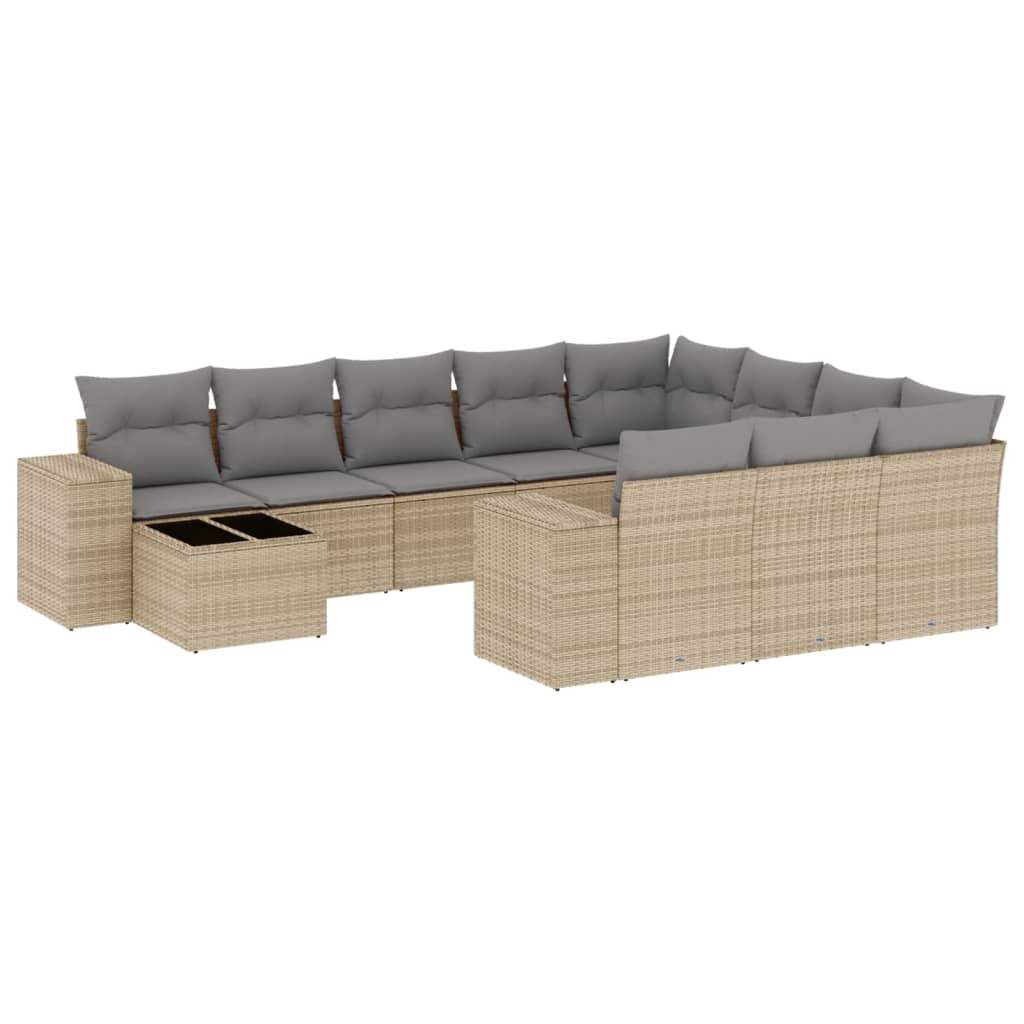 Set Divani da Giardino 11 pz con Cuscini Beige in Polyrattan - homemem39
