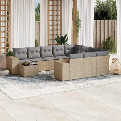 Set Divani da Giardino 11 pz con Cuscini Beige in Polyrattan - homemem39