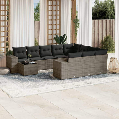 Set Divani da Giardino 11 pz con Cuscini in Polyrattan Grigio - homemem39