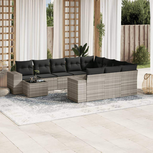 Set Divani da Giardino 11 pz con Cuscini in Polyrattan Grigio - homemem39