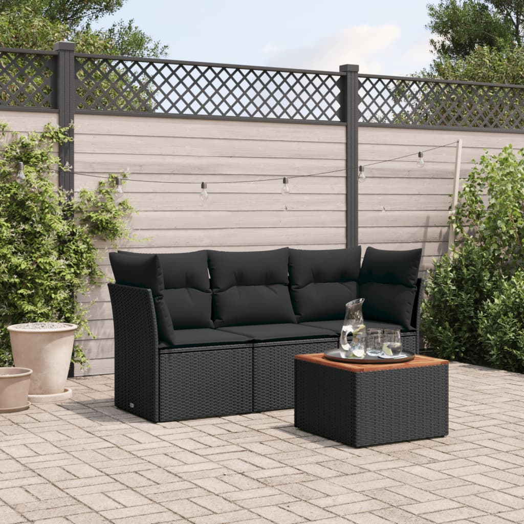 Set Divani da Giardino 4 pz con Cuscini Nero in Polyrattan - homemem39