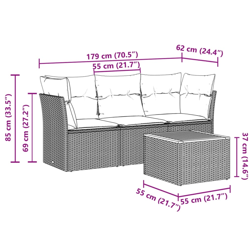 Set Divano da Giardino 4 pz con Cuscini Beige Misto Polyrattan - homemem39