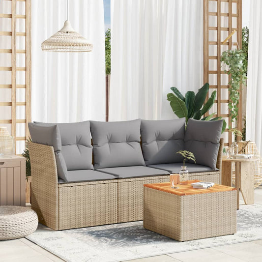 Set Divano da Giardino 4 pz con Cuscini Beige Misto Polyrattan - homemem39