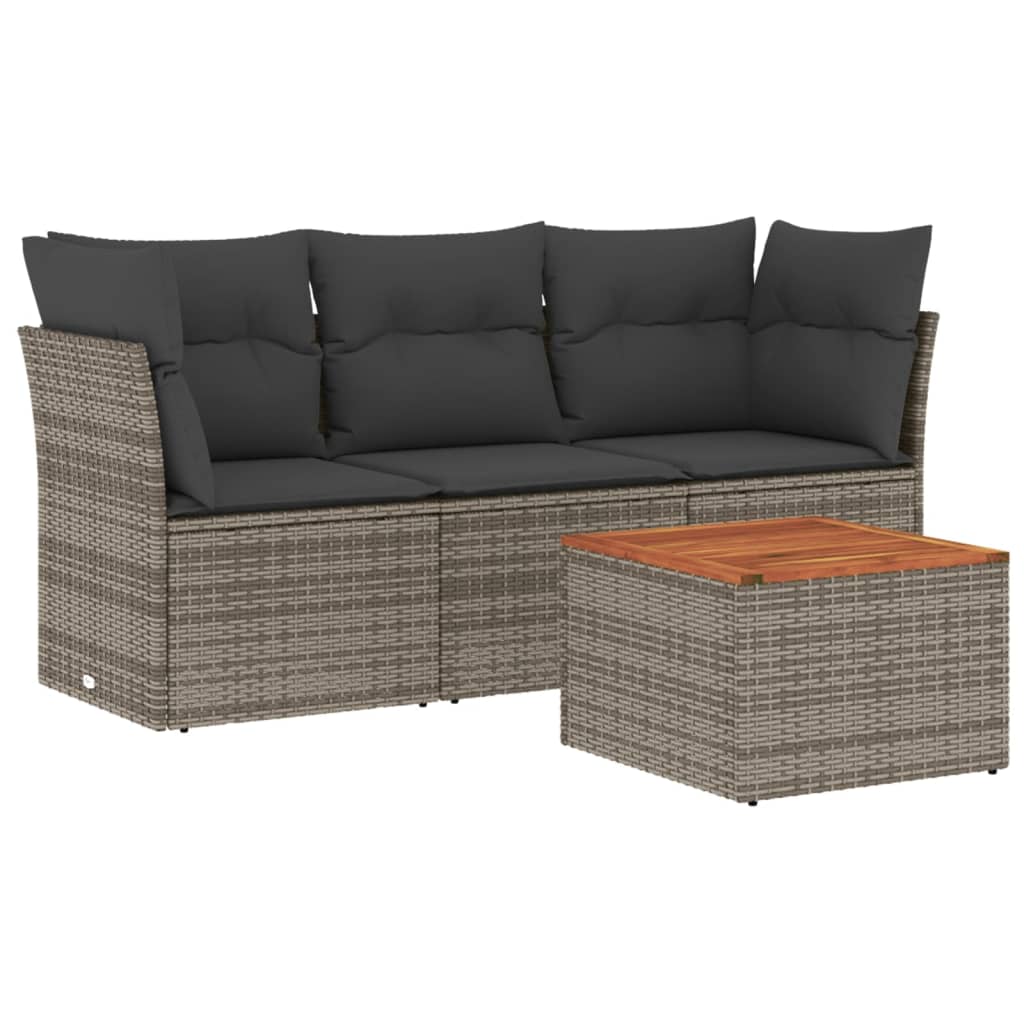 Set Divani da Giardino 4 pz con Cuscini in Polyrattan Grigio | homemem39