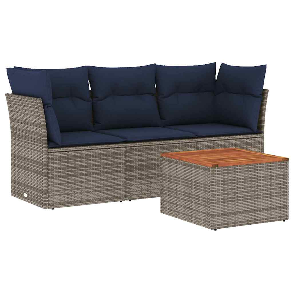 Set Divani da Giardino 4 pz con Cuscini Grigio in Polyrattan - homemem39