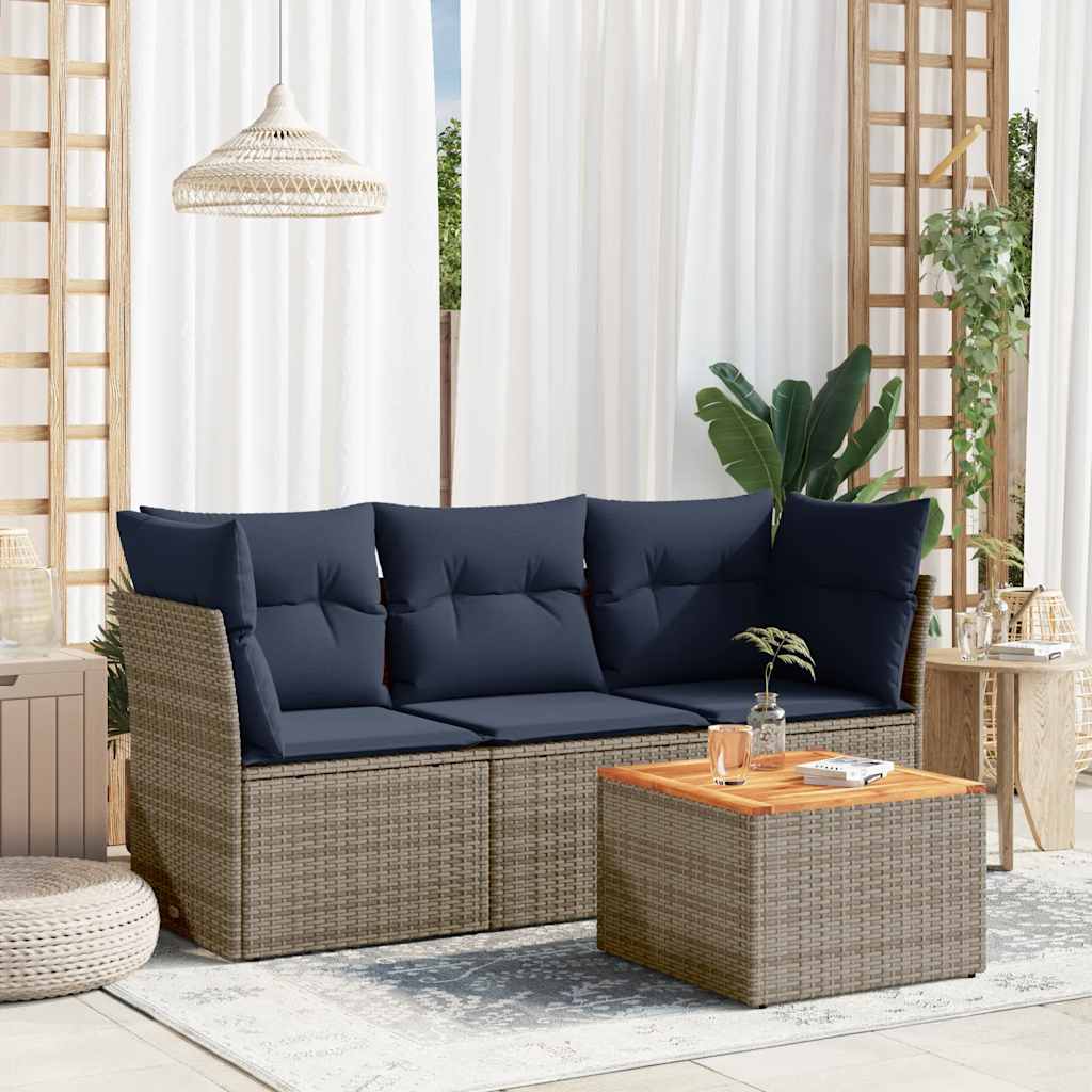Set Divani da Giardino 4 pz con Cuscini Grigio in Polyrattan - homemem39