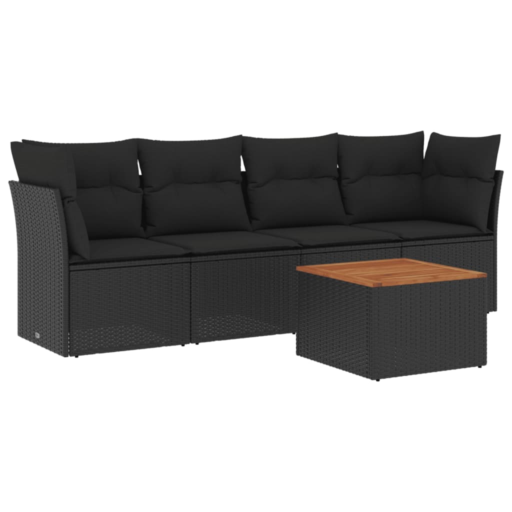 Set Divani da Giardino 5 pz con Cuscini in Polyrattan Nero - homemem39