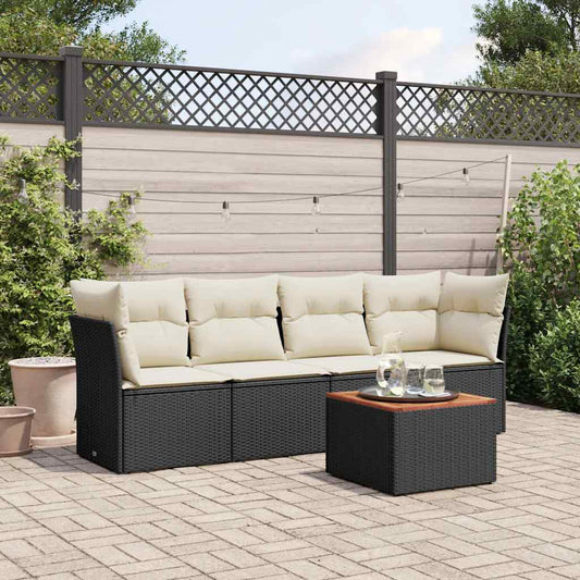 Set Divani da Giardino 5 pz con Cuscini in Polyrattan Nero - homemem39