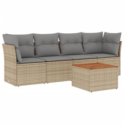 Set Divano da Giardino 5 pz con Cuscini Beige Misto Polyrattan - homemem39