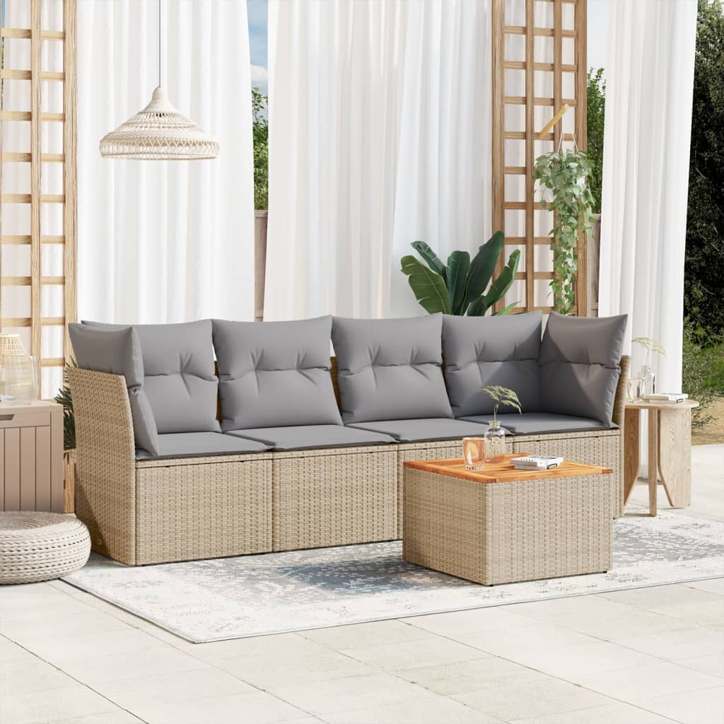 Set Divano da Giardino 5 pz con Cuscini Beige Misto Polyrattan - homemem39