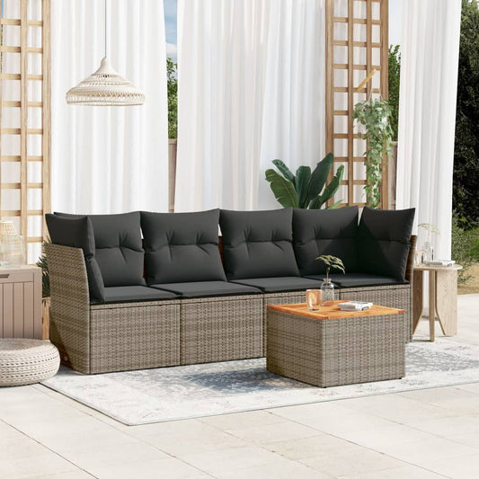 Set Divano da Giardino 5 pz con Cuscini Grigio in Polyrattan - homemem39