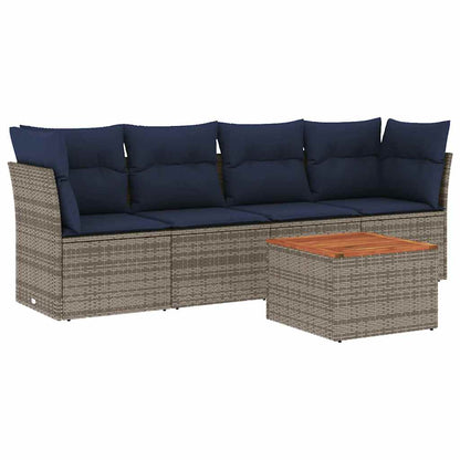 Set Divani da Giardino 5 pz con Cuscini Grigio in Polyrattan - homemem39