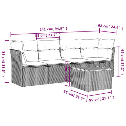Set Divani da Giardino 5 pz con Cuscini Grigio in Polyrattan - homemem39