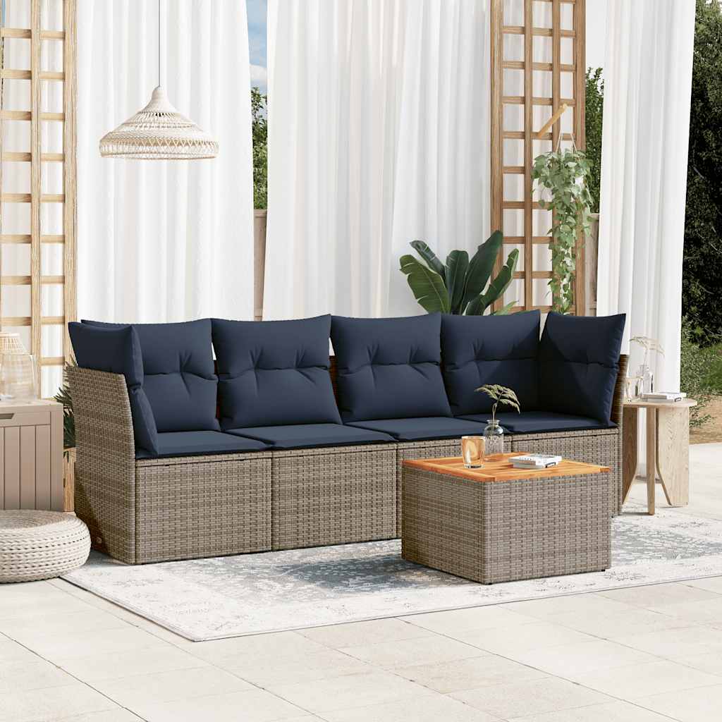 Set Divani da Giardino 5 pz con Cuscini Grigio in Polyrattan - homemem39