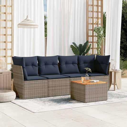 Set Divani da Giardino 5 pz con Cuscini Grigio in Polyrattan - homemem39