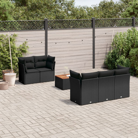 Set Divano da Giardino 6 pz con Cuscini Nero in Polyrattan - homemem39