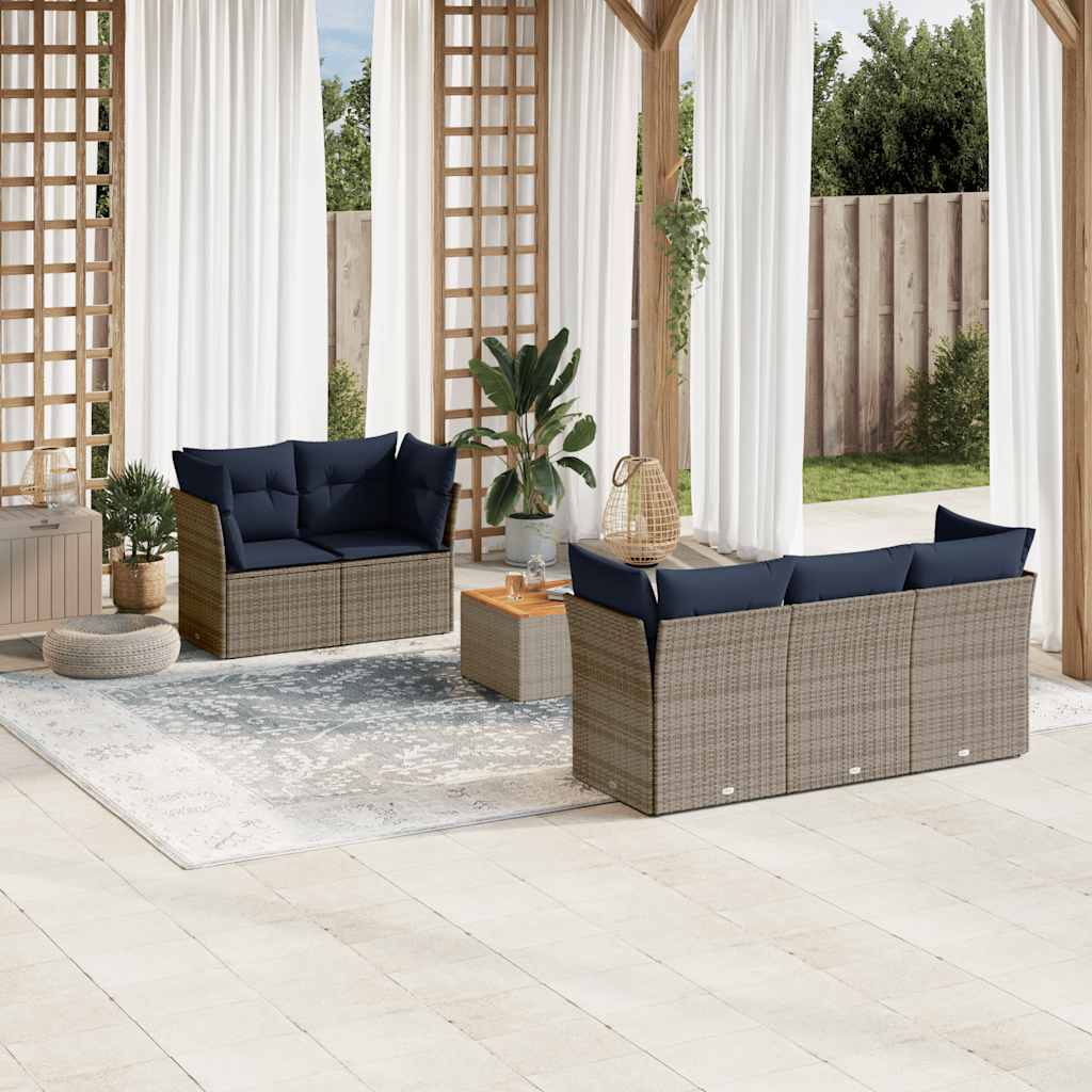 Set Divani da Giardino 6 pz con Cuscini Grigio in Polyrattan - homemem39