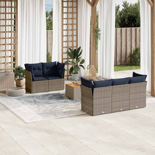 Set Divani da Giardino 6 pz con Cuscini Grigio in Polyrattan - homemem39