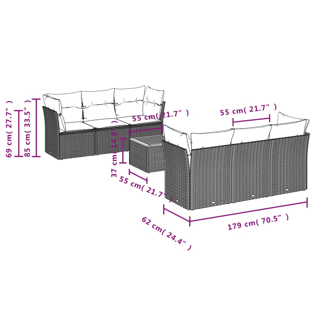 Set Divani da Giardino con Cuscini 7pz Nero Polyrattan | homemem39