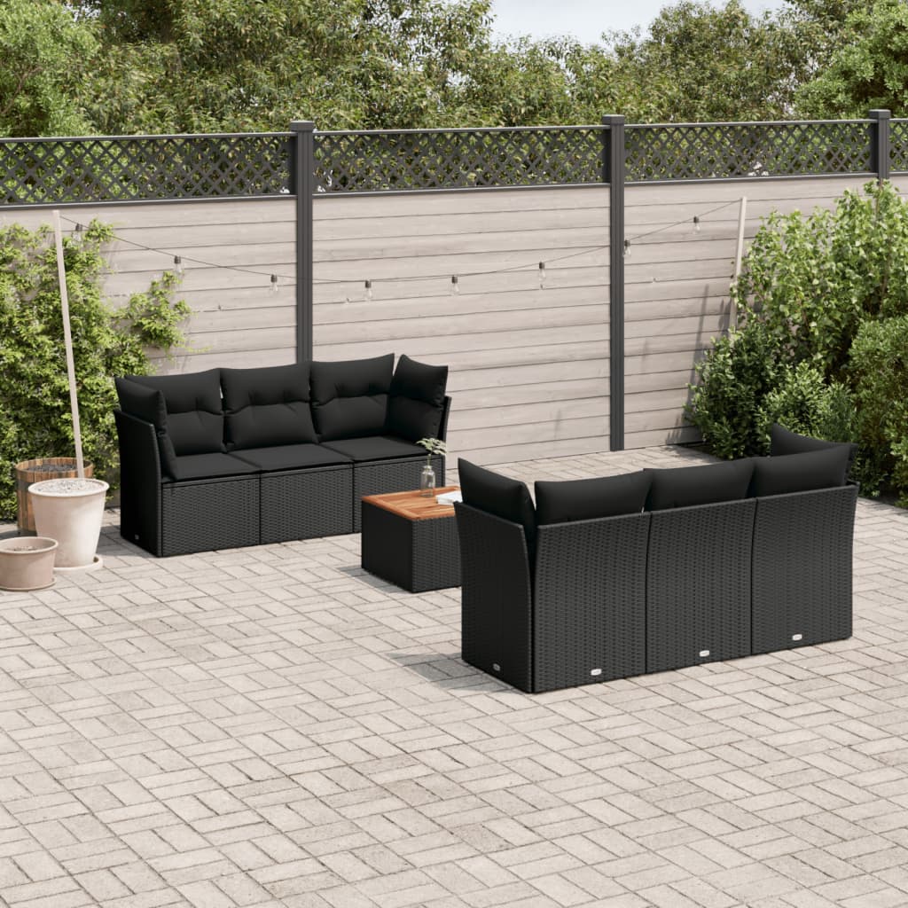 Set Divani da Giardino con Cuscini 7pz Nero Polyrattan | homemem39