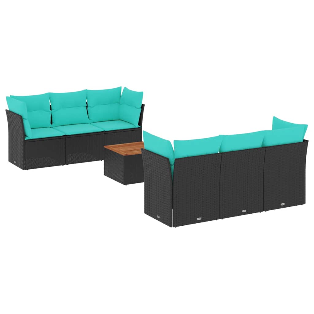 Set Divani da Giardino 7 pz con Cuscini Nero in Polyrattan | homemem39