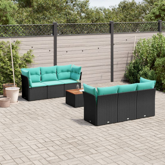 Set Divani da Giardino 7 pz con Cuscini Nero in Polyrattan | homemem39
