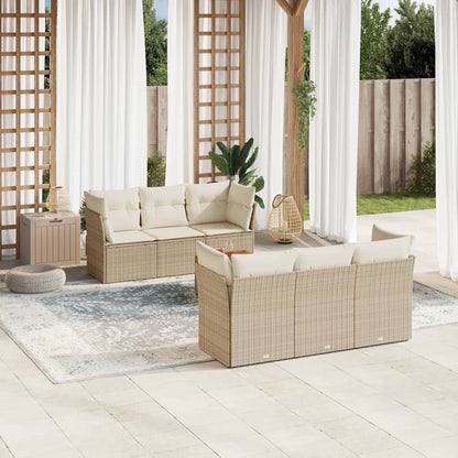 Set Divani da Giardino 7 pz con Cuscini Beige in Polyrattan | homemem39