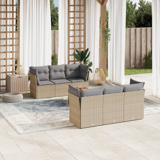 Set Divano da Giardino 7 pz con Cuscini Beige Misto Polyrattan - homemem39