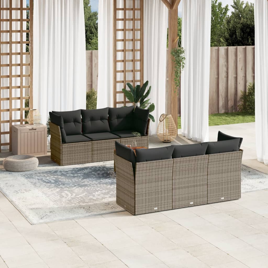 Set Divani da Giardino 7 pz con Cuscini Grigio in Polyrattan - homemem39