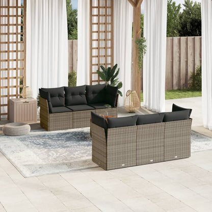 Set Divani da Giardino 7 pz con Cuscini Grigio in Polyrattan - homemem39