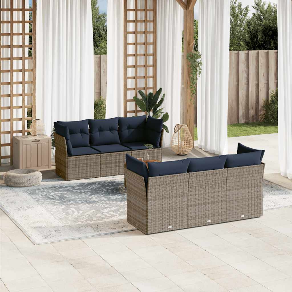 Set Divani da Giardino 7 pz con Cuscini Grigio in Polyrattan - homemem39