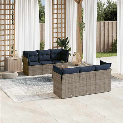 Set Divani da Giardino 7 pz con Cuscini Grigio in Polyrattan - homemem39