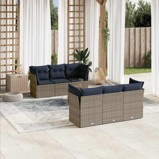 Set Divani da Giardino 7 pz con Cuscini Grigio in Polyrattan - homemem39