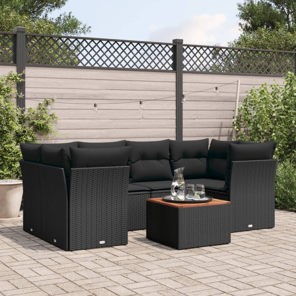 Set Divani da Giardino con Cuscini 7pz Nero Polyrattan | homemem39