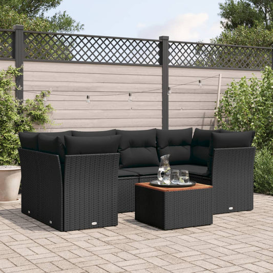 Set Divani da Giardino con Cuscini 7pz Nero Polyrattan | homemem39