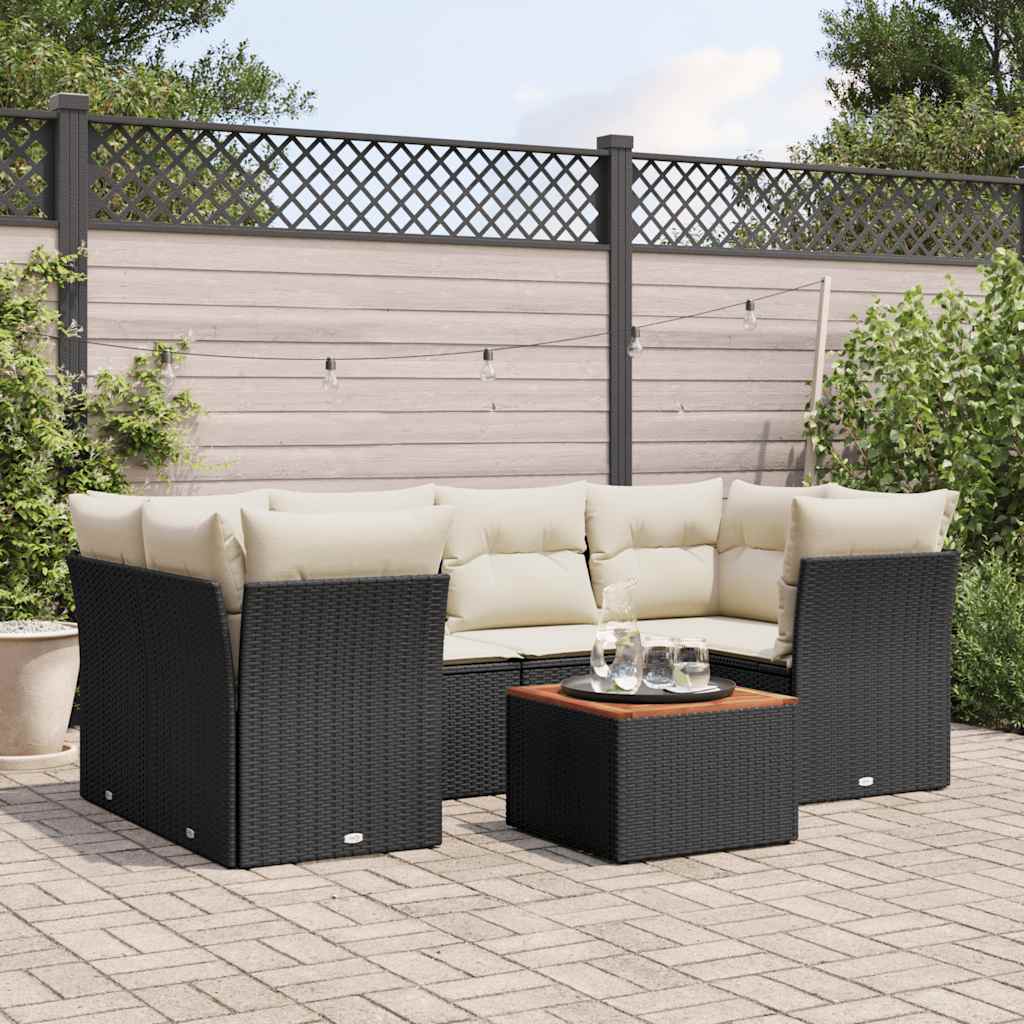 Set Divani da Giardino con Cuscini 7pz Nero Polyrattan | homemem39