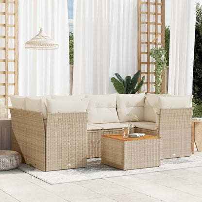 Set Divani da Giardino 7 pz con Cuscini Beige in Polyrattan | homemem39