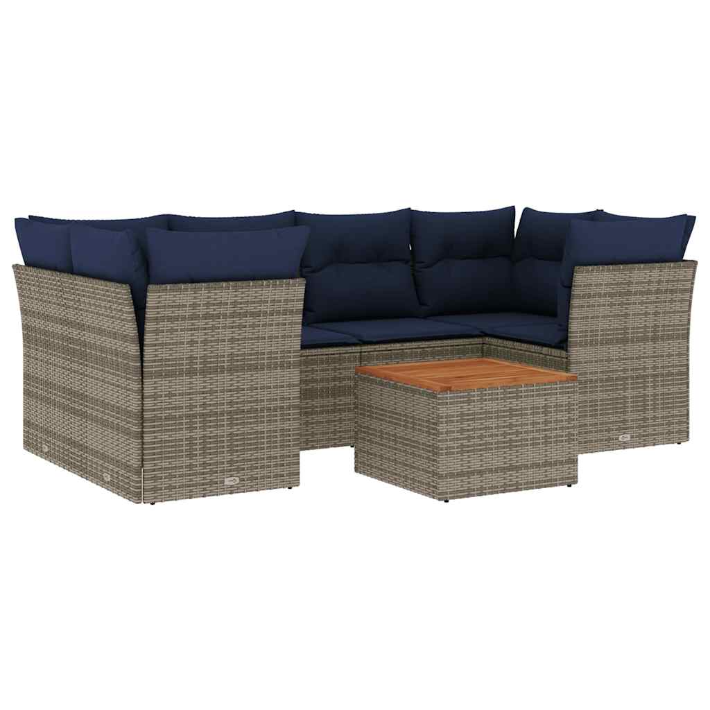 Set Divani da Giardino 7 pz con Cuscini Grigio in Polyrattan - homemem39
