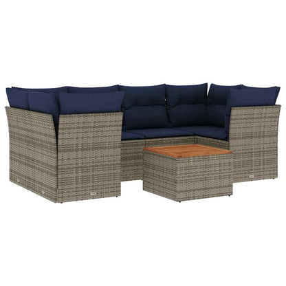 Set Divani da Giardino 7 pz con Cuscini Grigio in Polyrattan - homemem39