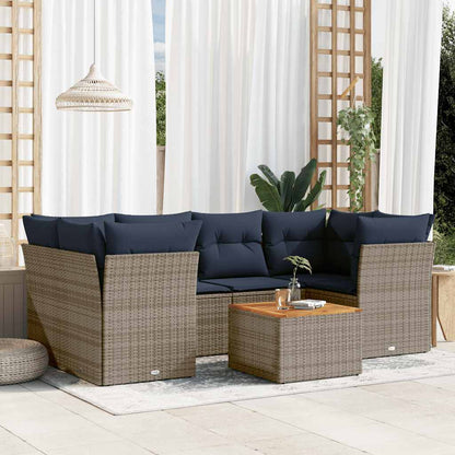 Set Divani da Giardino 7 pz con Cuscini Grigio in Polyrattan | homemem39