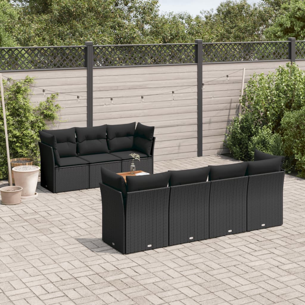 Set Divani da Giardino con Cuscini 8 pz Nero in Polyrattan | homemem39